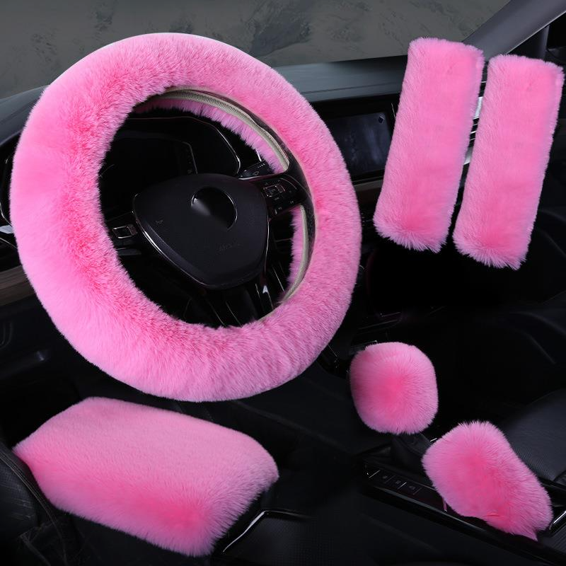 Rabbit Steering Wheel Six Piece Set, Rex Rabbit Plush Car Without Inner Ring Elastic Handle Cover Universal_voghion.com